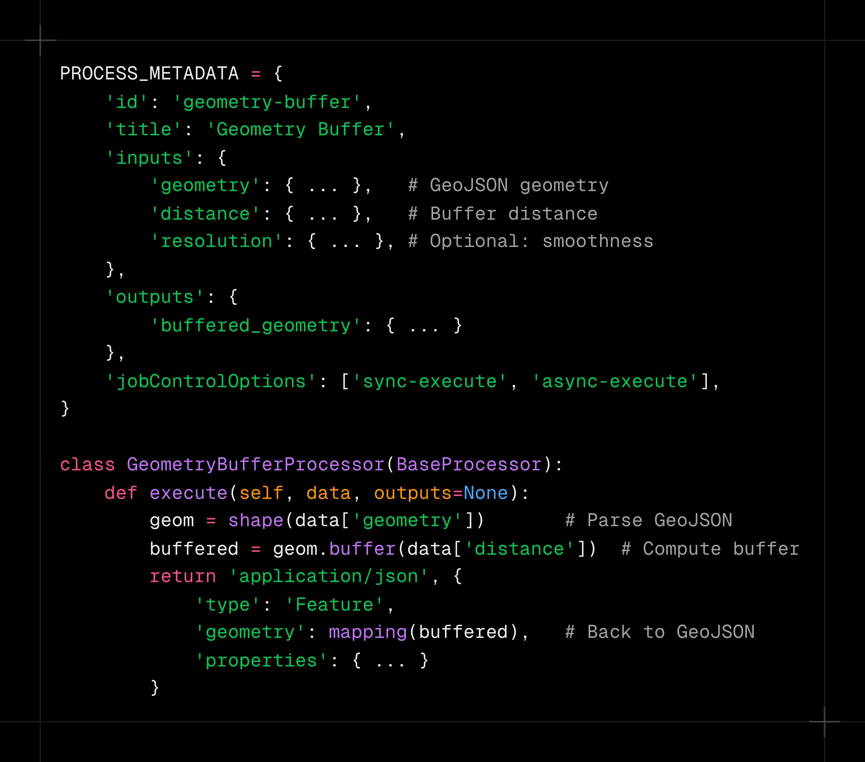 Code snippet showing the implementation of the GeometryBufferProcessor class.